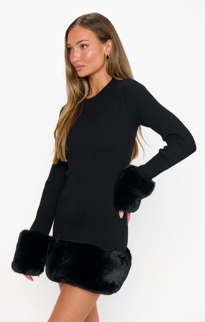 Drescher Mini Dress ~ Black Knit with Faux Fur