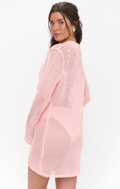Button Up Coverup ~ Peachy Pink Crochet