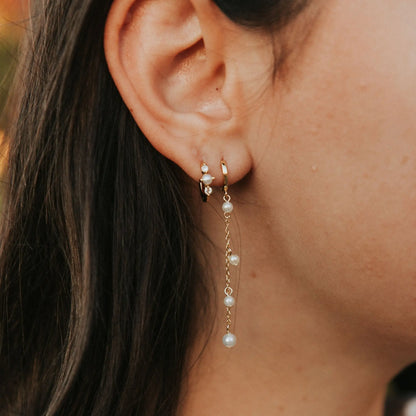 Alexandria Diamond and Pearl Hoop Earrings