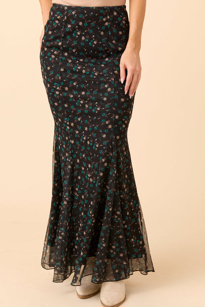 Anna Marie Black Multi Floral Knit Maxi Skirt FINAL SALE
