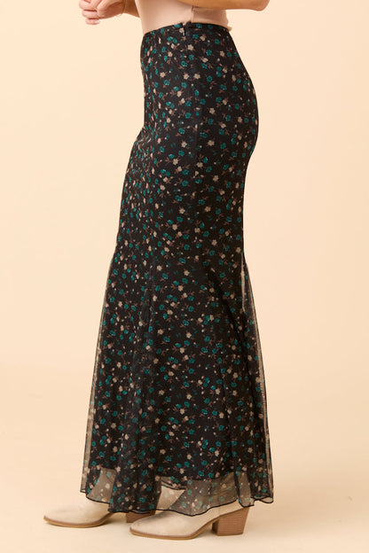 Anna Marie Black Multi Floral Knit Maxi Skirt FINAL SALE