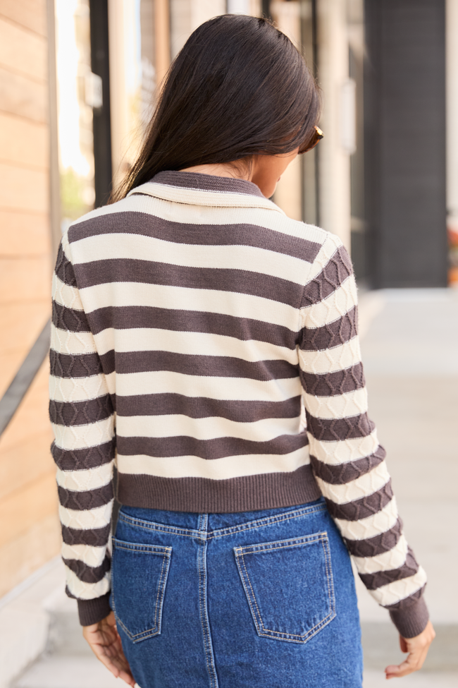 Arabella Brown Striped Cable Knit Crewneck FINAL SALE