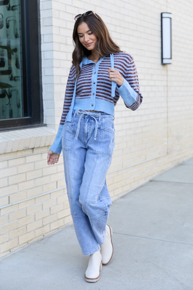 Cecile Blue And Brown Stripe Hooded Cardigan FINAL SALE