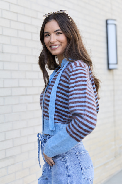 Cecile Blue And Brown Stripe Hooded Cardigan FINAL SALE