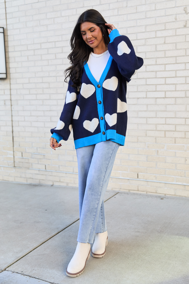 Azura Navy and White Heart Cardigan FINAL SALE