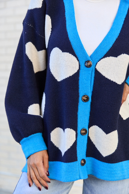 Azura Navy and White Heart Cardigan FINAL SALE