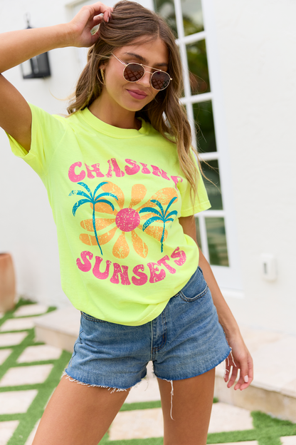 Chasing Sunsets Neon Yellow Comfort Colors Graphic Tee