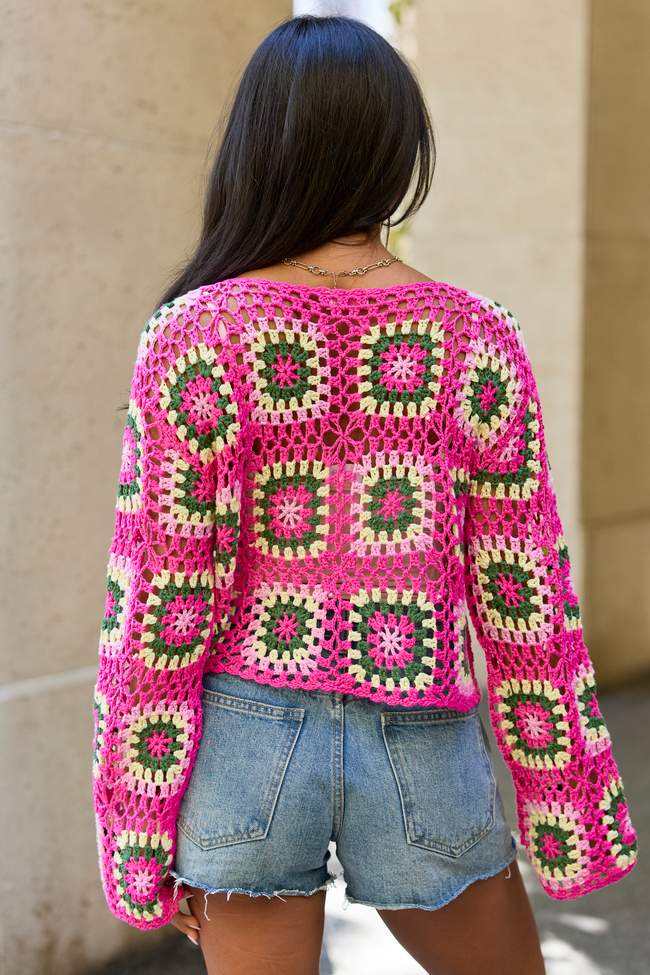 Annabelle Pink And Green Crochet Sweater