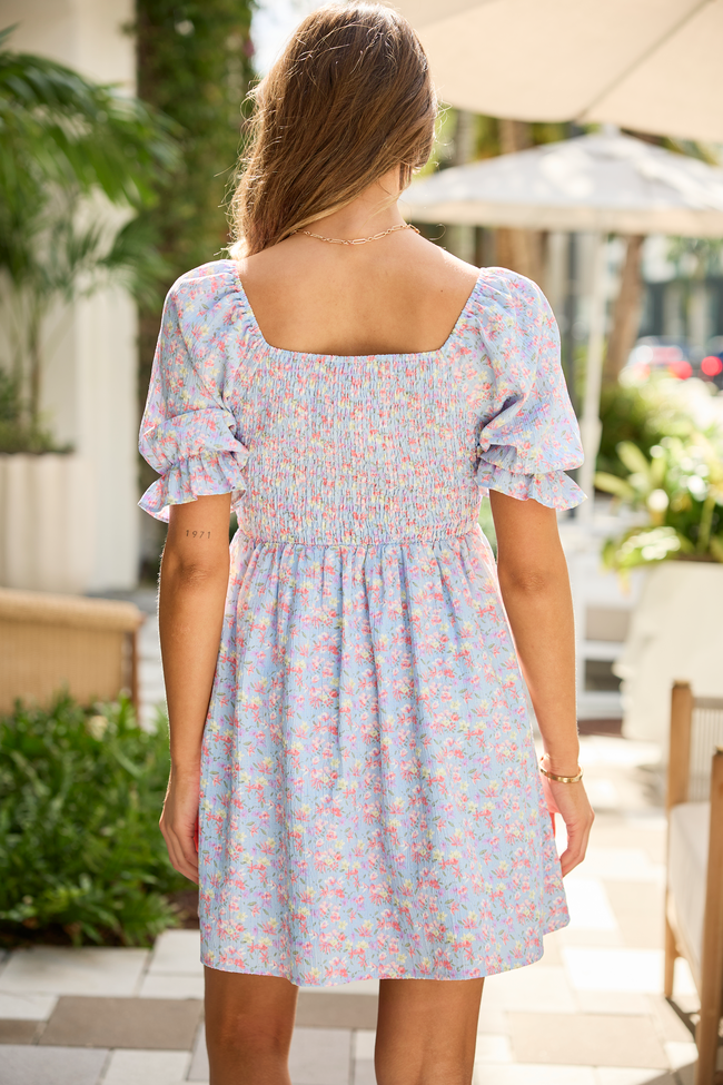 Ava Blue Floral Knot Front Dress