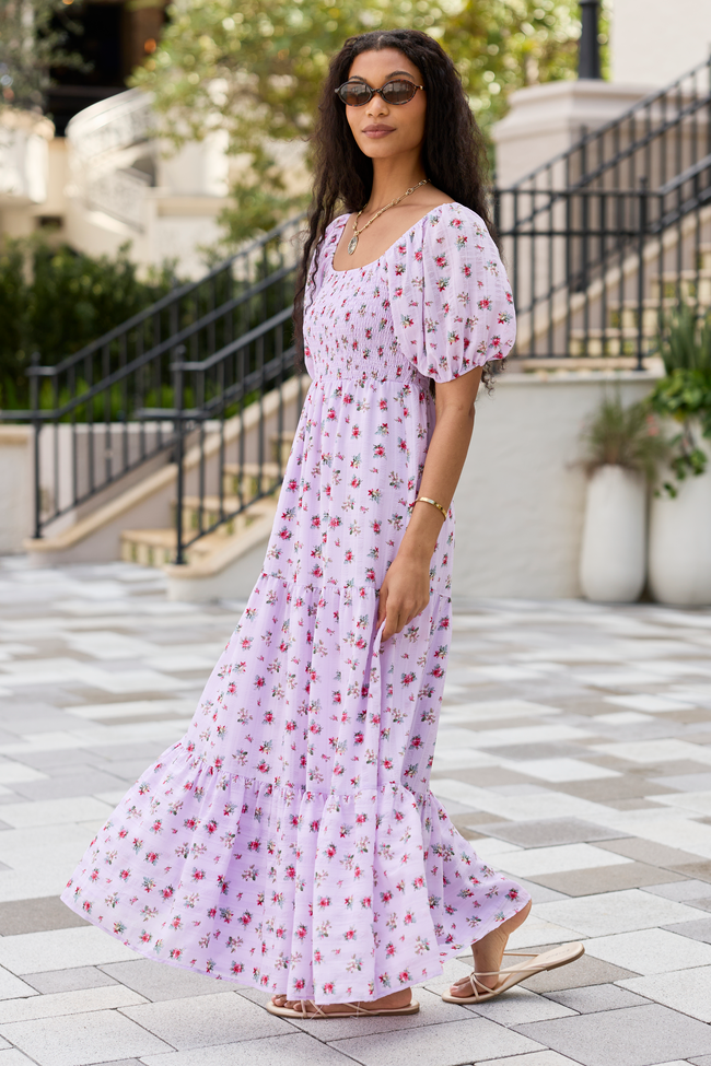 Aurora Lavender Smocked Top Maxi Dress