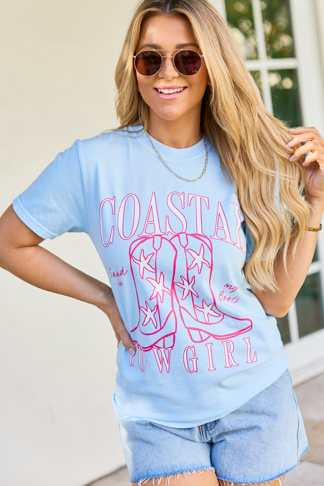 Coastal Cowgirl Boots Light Blue Comfort Colors Graphic Tee