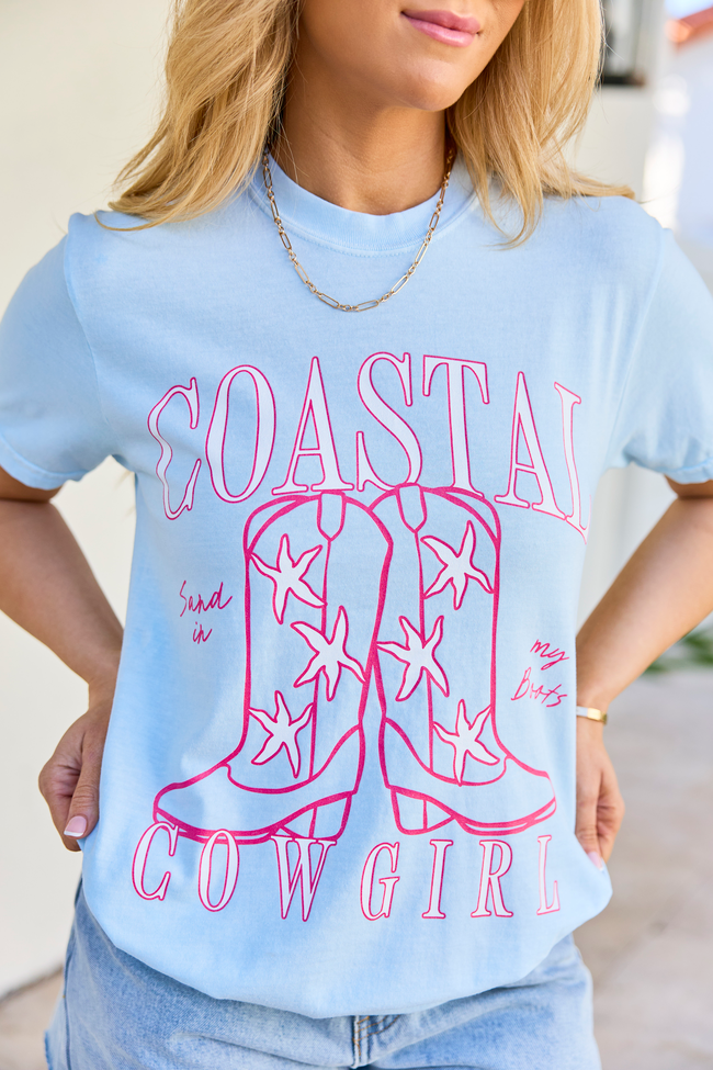 Coastal Cowgirl Boots Light Blue Comfort Colors Graphic Tee