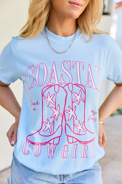 Coastal Cowgirl Boots Light Blue Comfort Colors Graphic Tee