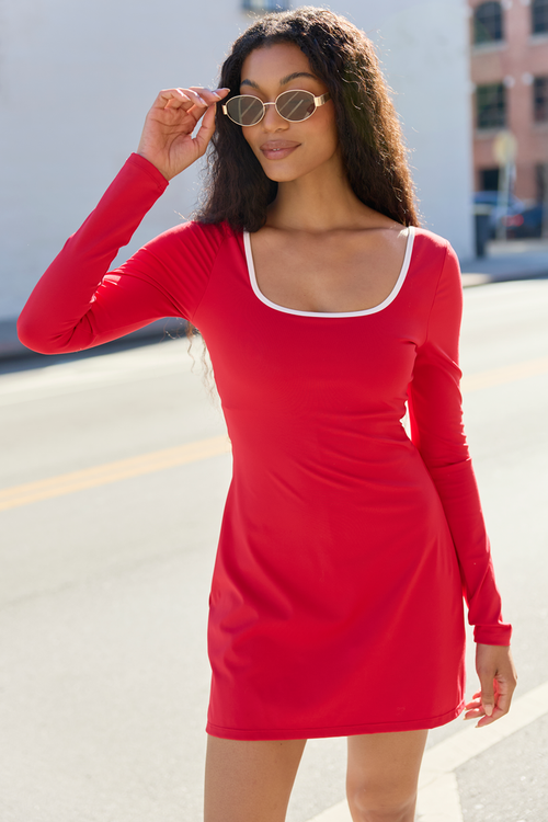 Chasing Victory Cherry Red Long Sleeve Active Dress FINAL SALE