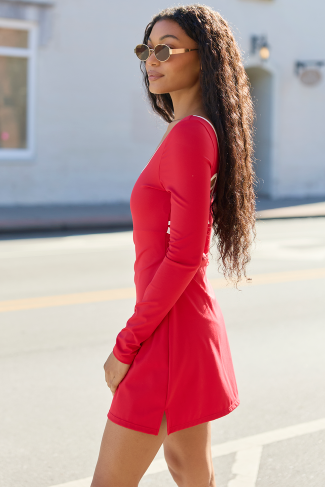 Chasing Victory Cherry Red Long Sleeve Active Dress FINAL SALE
