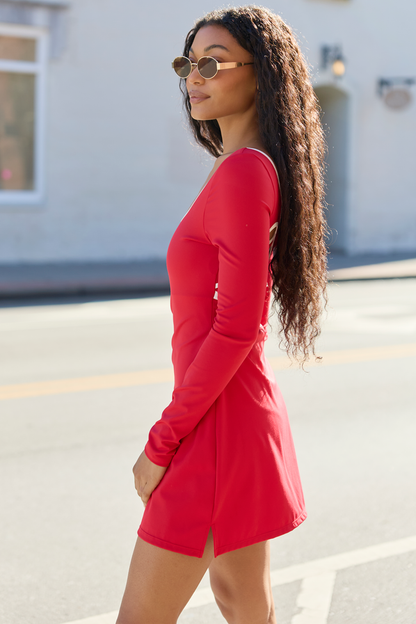 Chasing Victory Cherry Red Long Sleeve Active Dress FINAL SALE