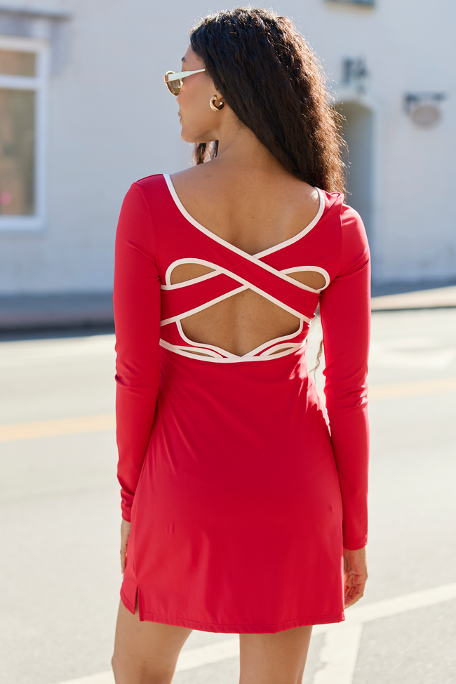 Chasing Victory Cherry Red Long Sleeve Active Dress FINAL SALE