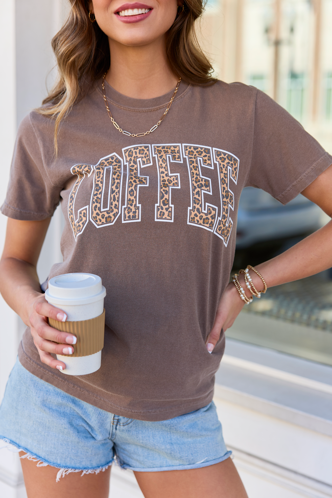 Coffee Leopard Print Brown Comfort Colors Graphic Tee