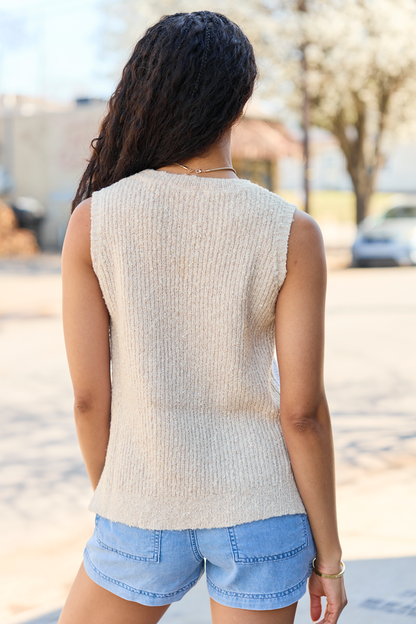 Best Day Ever Beige High Neck Sweater Tank
