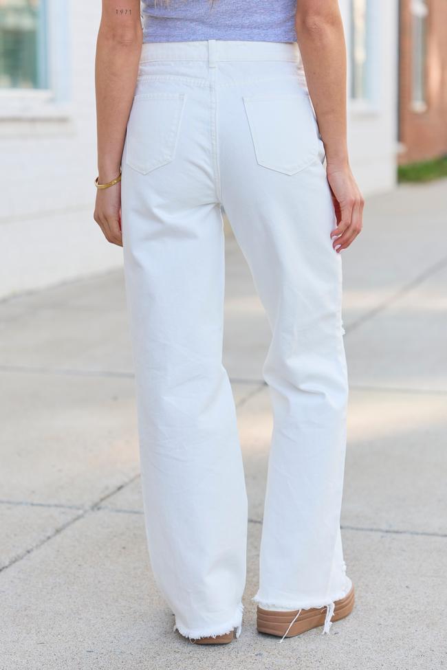Ariel White Distressed Wide Leg Jeans SALE