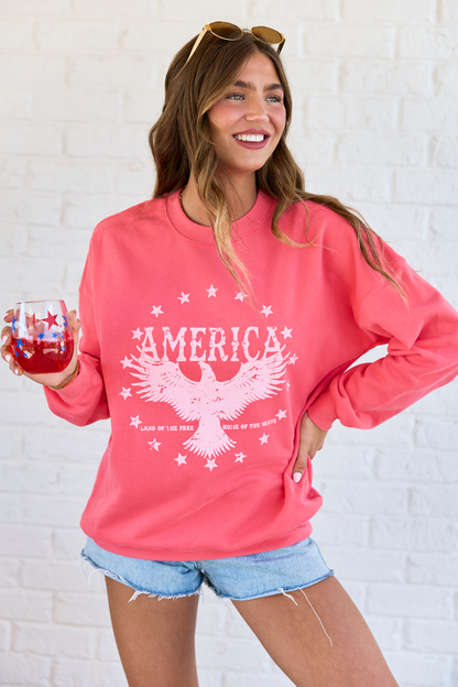 America Eagle Light Red Graphic Sweatshirt