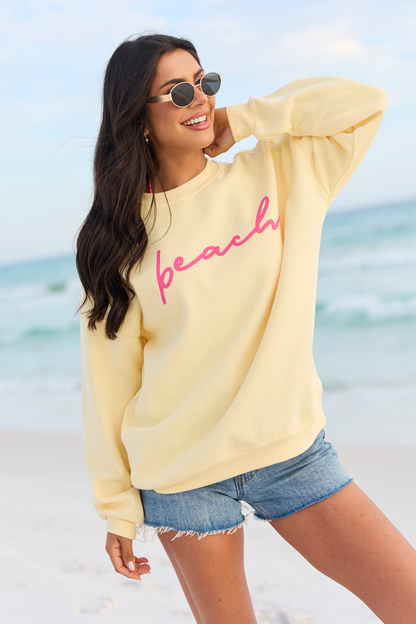 Beach Script Yellow Graphic Sweatshirt