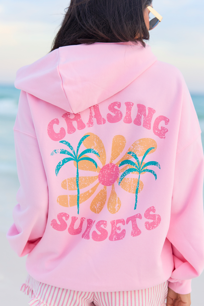 Chasing Sunsets Light Pink Graphic Hoodie