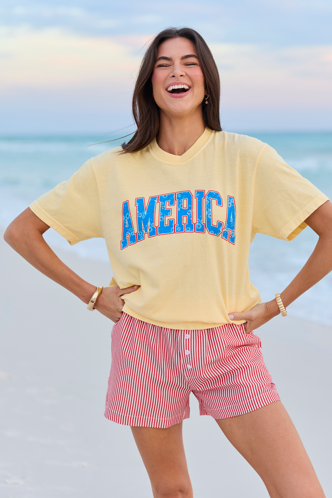 America Floral Yellow Comfort Colors Graphic Tee