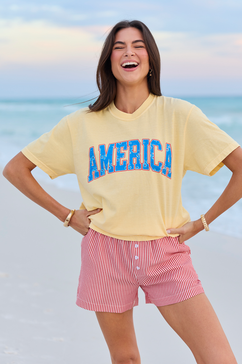 America Floral Yellow Comfort Colors Graphic Tee