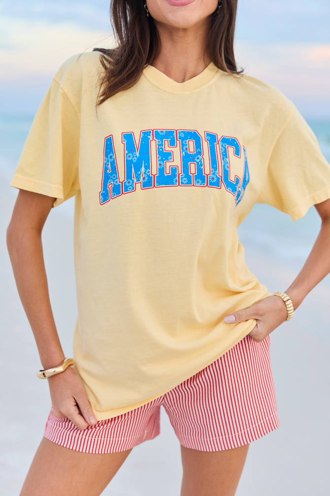 America Floral Yellow Comfort Colors Graphic Tee