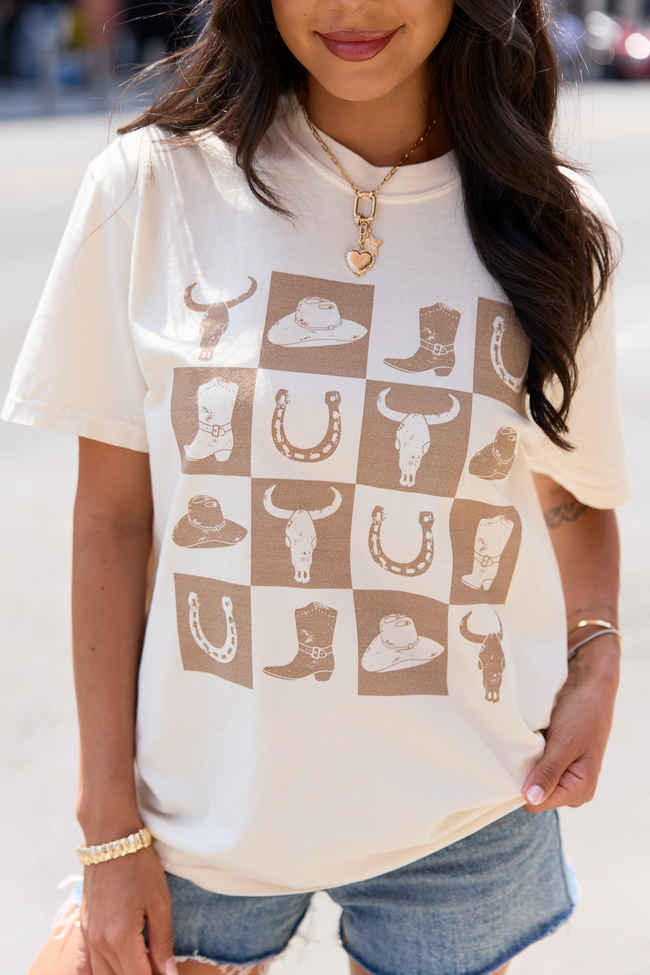 Checkered Cowboy Ivory Comfort Colors Graphic Tee