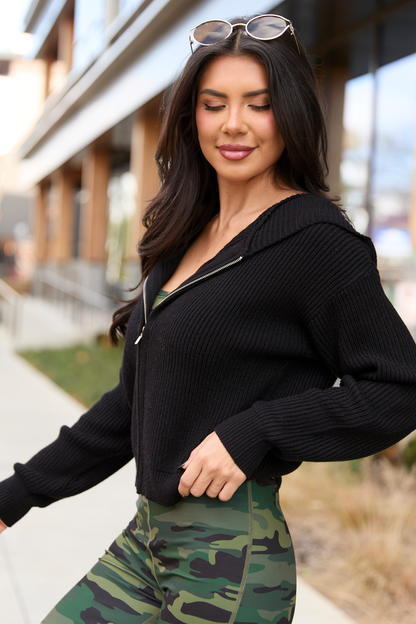 Alexis Black Long Sleeve Hooded Zip-Up Sweater FINAL SALE