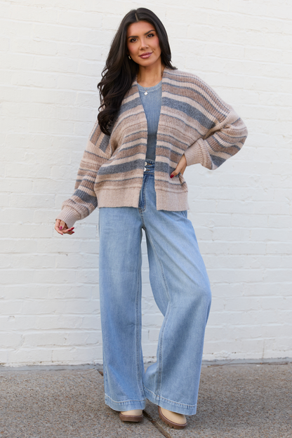 Alix Neutral Striped Open Cardigan FINAL SALE