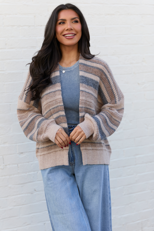 Alix Neutral Striped Open Cardigan FINAL SALE