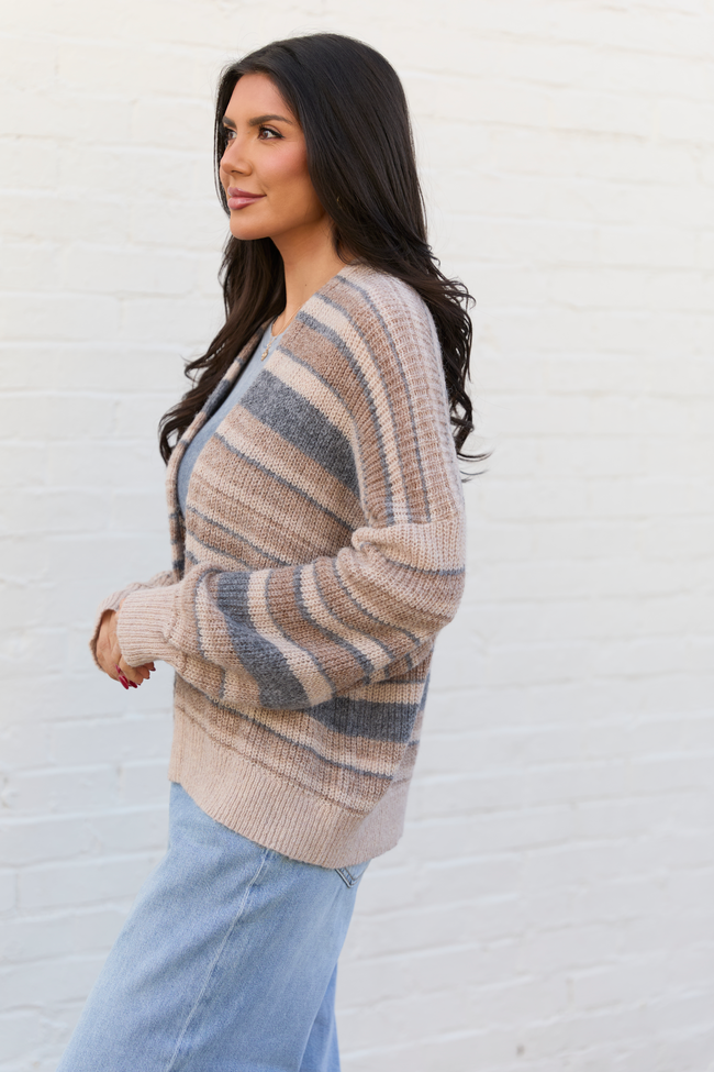 Alix Neutral Striped Open Cardigan FINAL SALE