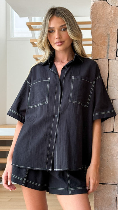 Sarafina Button Up Shirt and Shorts Set - Black