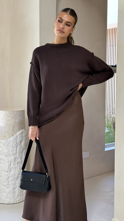 Darina Bias Cut Maxi Skirt - Chocolate