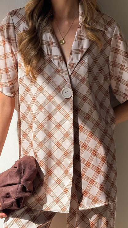 Imogen Button Shirt - Brown Plaid