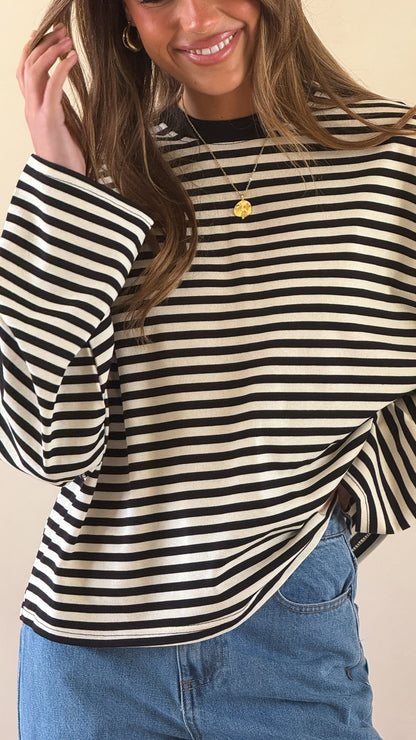 Solana Long Sleeve Top - Black/White Stripe
