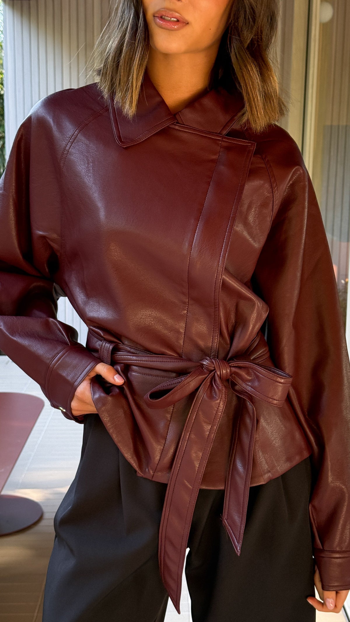 Marzia Tie Waist Jacket - Wine