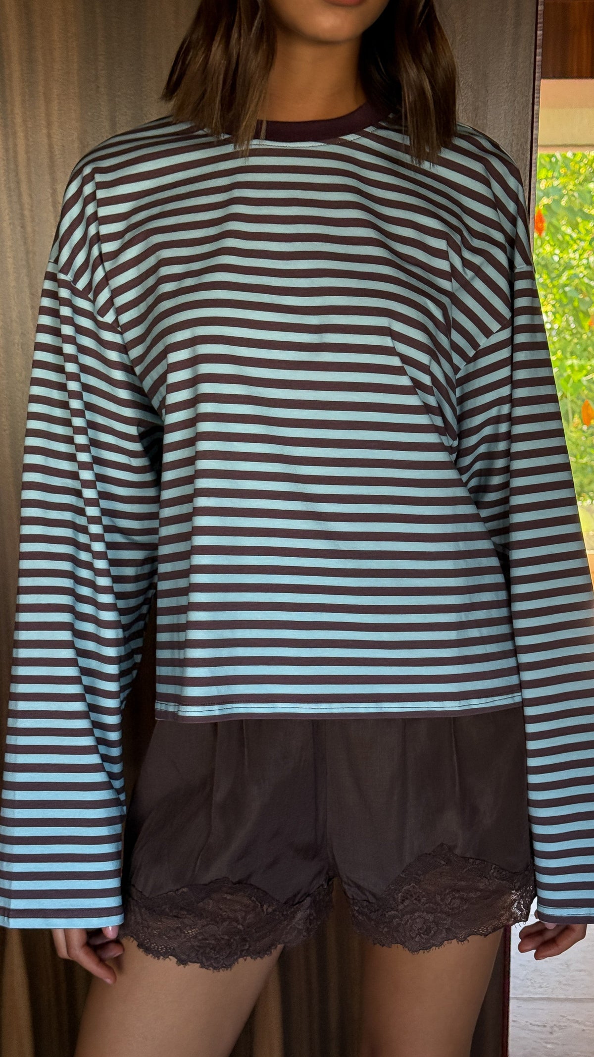 Solana Long Sleeve Top - Blue/Choc Stripe