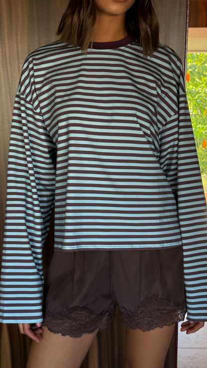 Solana Long Sleeve Top - Blue/Choc Stripe