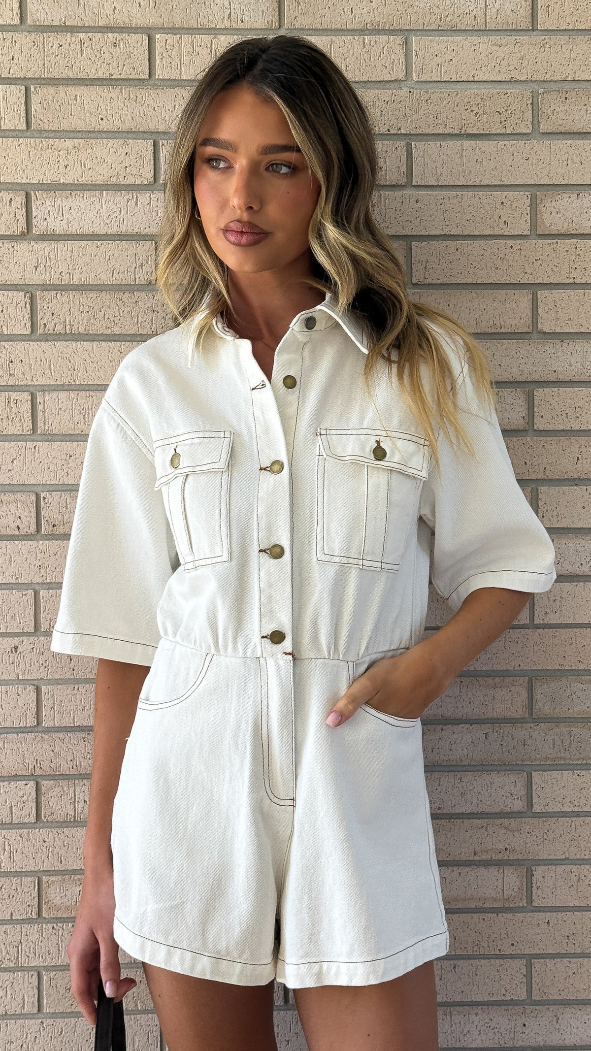 Rayla Denim Playsuit - White
