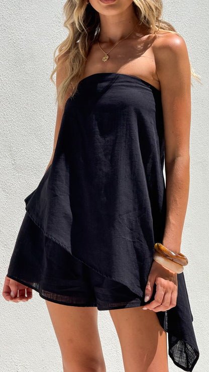 Chloey Strapless Top & Shorts Set - Black