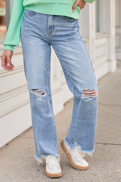Ariel Light Wash Distressed Wide Leg Jeans SALE