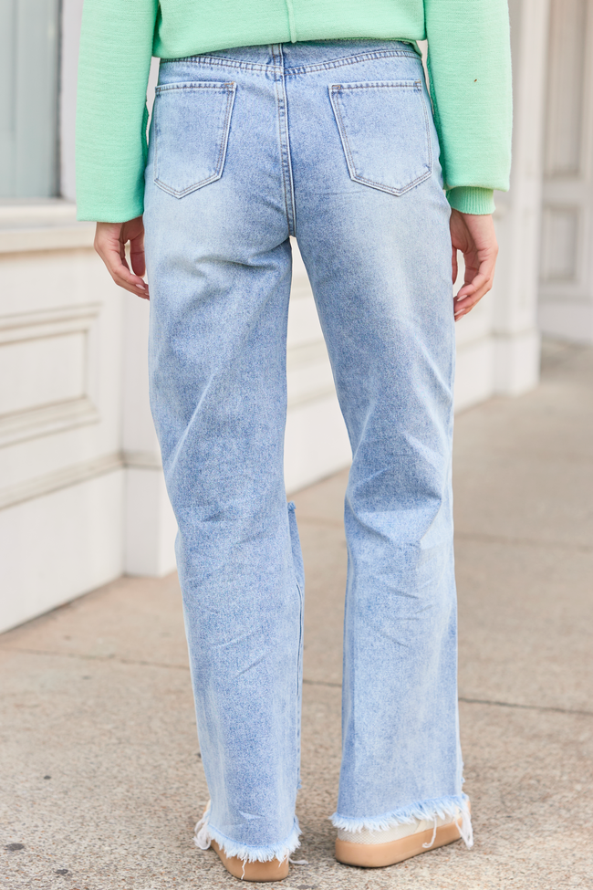 Ariel Light Wash Distressed Wide Leg Jeans SALE