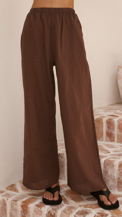 Yuki Strapless Top and Pants Set - Chocolate
