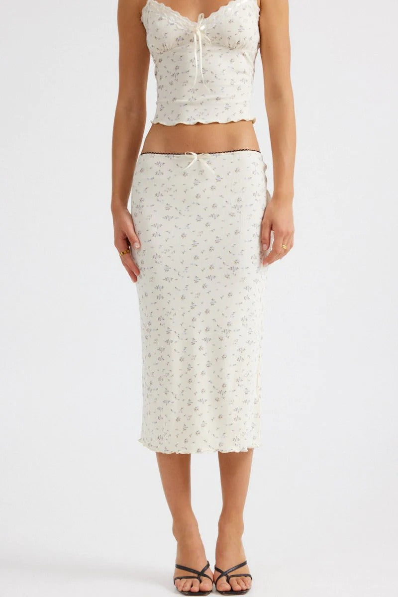 Helena Midi Skirt - Blue Floral