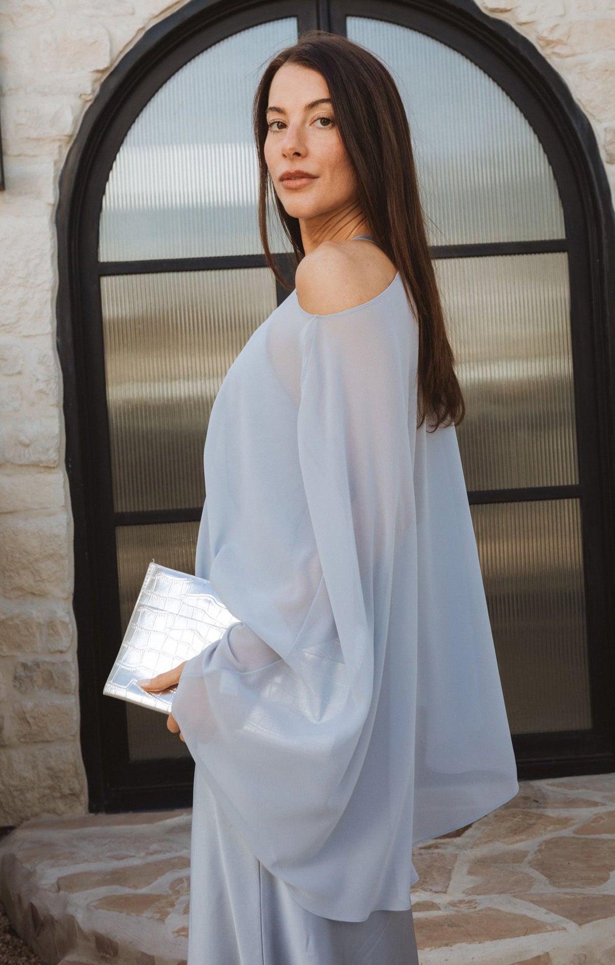 Cherish Cape ~ Steel Blue Chiffon