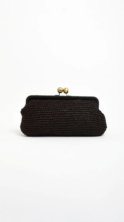 Clip Top Elongated Clutch - Chocolate